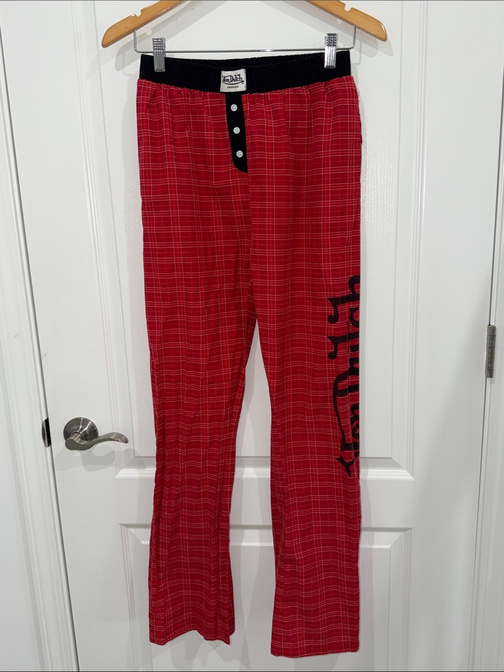 Von Dutch vintage y2k  Red Plaid Pajama Pants  Black Waistband boxer style XS
